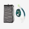 Kit De Snorkeling Masque 100 COMFORT Tuba DRYTOP Adulte Vert Avec Sac