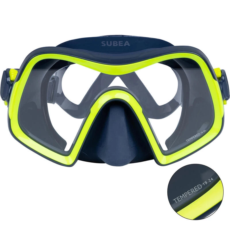 Masque De Plongée Sous Marine SCD 500 V2 Mono-hublot Jupe Bleue Cerclage Jaune 2 Masque De Plongée Sous Marine SCD 500 V2 Mono-hublot Jupe Bleue Cerclage Jaune – Image 2